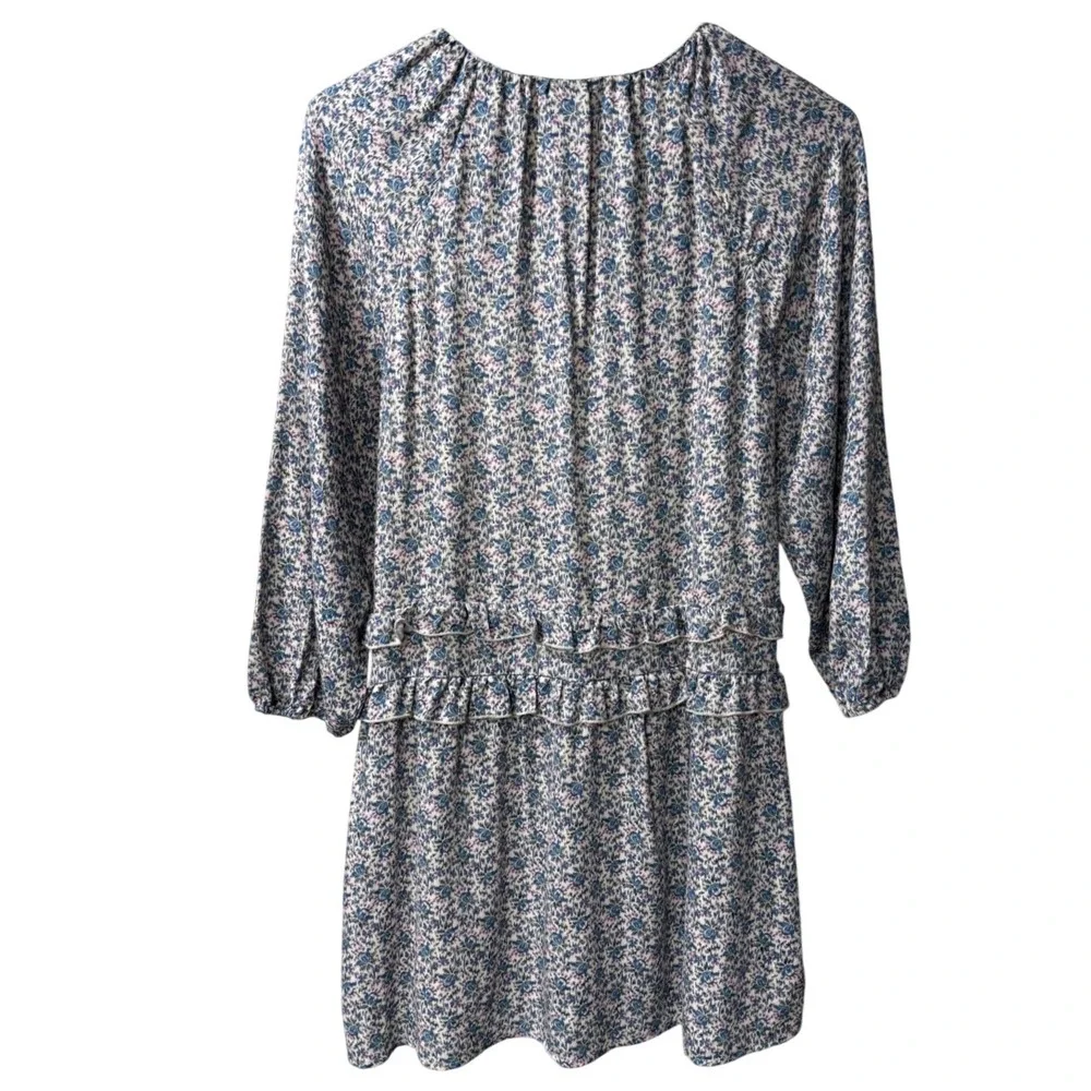 Zara Girls Size 11-12 Floral Ruffle Long Sleeve Boho Mini Dress Blue Cottagecore
